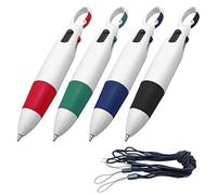 LSYYSL 4 Pieces 4 in 1 Multicolor Ballpoint Pens with 4 Black Lanyards, Retractable Carabiner Ballpoint Pens, All-in-One Color Ink Pens, Office School Stationery Supplies