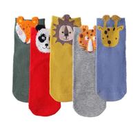 LSYYSL 5 Pairs Unisex Kids Cartoon Animal Pattern Multicolour Cotton Socks, Size 25-32, Medium Weight, Medium Stretch, Pull On, Slouch Socks, Hand Wash Only