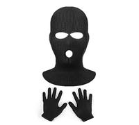 LSYYSL Winter 3-Hole Knit Balaclava, Windproof, Warm and Breathable Mask, 360° All-Round Wrapping, for Outdoor Riding, Motorcycles, Bicycles, Skiing, with A Pair of Thickened Black Gloves.