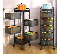 LSyySy Vegetable Rack 5 Tier Rotating Kitchen Storage Rack Fruit Vegetable Storage Rack on Wheels, Detachable Storage Trolley Cart for Kitchen Household Corner Organisation, Round