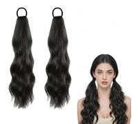 LSYZHX 2 Pcs Ponytail Extension Human Hair, clip in ponytail for Women, Easy to Wear and Care For (Black)