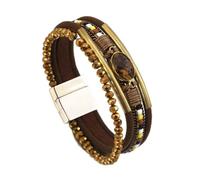 LSZBYHOK Beaded Bracelets For Men,Hand Crafted Multilayer Boho Bracelet，Fashion Wrap Beaded Crystal Charm Leather Bracelets ，For Women Men Brown