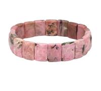 LSZBYHOK Crystal Bracelets For Women,Natural Gemstone Crystal Bracelets,Fashion Rectangle Beads Strand Stretch Bracelet, Energy Gemstone Bracelets Jewellery For Men Women Pink Black Rhodonite