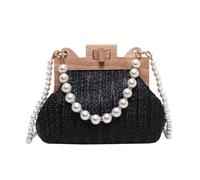LSZJSCH Hand Woven Pearl Decorated Tote Bag Fashionable and Elegant Accessory Bag -PerfectForBeachDays(Shape1)