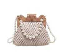 LSZJSCH Hand Woven Pearl Decorated Tote Bag Fashionable and Elegant Accessory Bag -PerfectForBeachDays(Shape3)