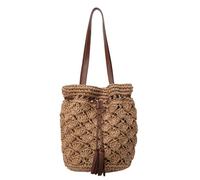 LSZJSCH Handmade Straw Bucket Bag for Women - Trendy & Versatile Summer Accessory -PerfectForBeachDays(Khaki)