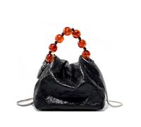 LSZJSCH Soft Leather Beaded Drawstring Tote Bag, Stylish For Women's Daily Use -For Evening Events(Black)
