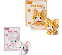 LSZUJP Animal Micro Building Blocks Set, 2 Pcs Cats Building Block Set, Animals Bricks Blocks Collection Creativity Toy Brick DIY Blocks Home Decor Ornament Gifts for Adults Teens Children