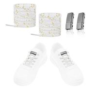 LT Easiyl 1 Pair No Tie Elastic Shoelaces Gunmetal Grey Magnetic Buckle & White Shoelaces Tieless Lazy Laces fit Sneakers Canvas Boots for Cycling Walking Traveling