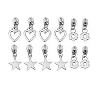 LT Easiyl 12Pcs Zipper Pull 5# Zipper Slider Replacement | Heart Star Flower Metal, Zipper Pendant, For Coat Jacket Backpack Handbags