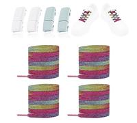 LT Easiyl 2 Pairs No Tie Elastic Shoelaces Green & White Magnetic Buckle & Rainbow Colored Shoelaces Tieless Lazy Laces fit Sneakers Canvas Boots for Cycling Walking Traveling
