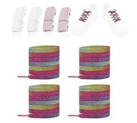 LT Easiyl 2 Pairs No Tie Elastic Shoelaces Pink & White Magnetic Buckle & Rainbow Colored Shoelaces Tieless Lazy Laces fit Sneakers Canvas Boots for Cycling Walking Traveling