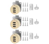 LT Easiyl 3Pcs 3-Digit Combination Lock Security Combination Lock Keyless Cabinet Door Lock for File Cabinets, Mailboxes, Lockers, and Drawers (Gold)