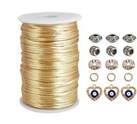 Lt Gold Satin Cord 2.5mm Nylon String 300 feet Satin Rattail Silk Cord for Jewelry Making-Braided Bracelets-Necklace-Macrame Craft-Keychains Lanyards-Drawn String Bags