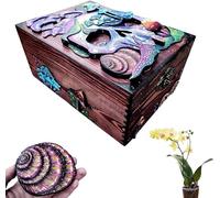 Ltahtliay Skull and Nature Hidden Key Box, Jewelry Box, Decorative Small Wooden Box, Treasure Chest Trinket Box with Hidden Storage Compartment for Gothic Décor or Spooky Halloween Decorations (A)
