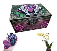 Ltahtliay Skull and Nature Hidden Key Box, Jewelry Box, Decorative Small Wooden Box, Treasure Chest Trinket Box with Hidden Storage Compartment for Gothic Décor or Spooky Halloween Decorations (B)