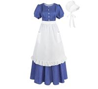 LTAKK Pioneer Dress Women Colonial Costume Prairie Pilgrim Dresses Polka Dot Short Sleeves, Medium