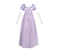 LTAKK Regency Dress Square Neck Jane Austen Dress with Glove Party Purple S