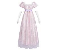 LTAKK Regency Dress Women Regency Costume Empire Waist Tea Party Embroidery Victorian Gown with Sash and Gloves, Lilac, XL
