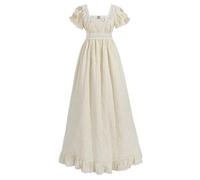 LTAKK Regency Dress Women Regency Costume Empire Waist Tea Party Victorian Gown with Pearl Brooch, Ivory, Large