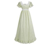 LTAKK Regency Dress Women Regency Costume Empire Waist Tea Party Victorian Gown with Pearl Brooch, Pale Green, Small