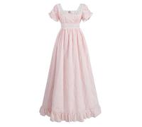 LTAKK Regency Dress Women Regency Costume Empire Waist Tea Party Victorian Gown with Pearl Brooch, Rose Bloom, Medium