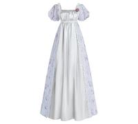 LTAKK Regency Dress Women Regency Costume Empire Waist Tea Party Victorian Gown with Sash and Corsage, Silver Grey, XX-Large