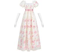 LTAKK Regency Dresses for Women Puff Sleeves Empire Waist with Gloves Victorian Dresses for Women Gala Tea Party Regency Ball Gown Pink S