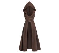 LTAKK Renaissance Costume Women Hoodie Medieval Pirate Dress High Low Corset Ren Faire Overdress with Hood, Small
