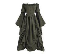 LTAKK Renaissance Dress Women Medieval Costume Gothic Steampunk Ruffled Off-Shoulder Maxi Dresses, Olive Green, X-Large