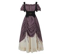 LTAKK Renaissance Dress Women Medieval Costume Off-Shoulder Pirate Steampunk Ren Faire Dresses with Corset 3Pcs, Purple, Small