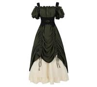 LTAKK Renaissance Dress Women Medieval Costume Off-Shoulder Pirate Steampunk Ren Faire Dresses with Corset 3Pcs, Moss Green, Large