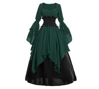 LTAKK Renaissance Dress Women Medieval Costume Victorian Dresses Peasant Gothic Fairy Witch Wedding Under Dress, Forest Green, L-x-L