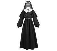 LTAKK the Nun Costume Scary Nun Outfit Priest Halloween Women Dress with Cape, Wimple and Belt, XL