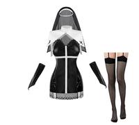 LTAKK the Nun Costume Women Nun Sheath Dress Halloween Nun Cosplay Outfit with Gloves, Wimple and Stockings, Medium