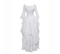 LTAKK Victorian Dress White Gothic Dress A-Line Elastic Waist Witch Maxidress Wedding Party S/M