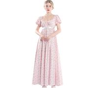 LTAKK Women Regency Dress with Ribbon Medieval - Victorian Ball Gown Red L