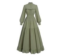 LTAKK Women Victorian Dress Cotton A-Line Waist Vintage Long Sleeve Renaissance Dress Costume for Halloween Party Christmas Green XXL