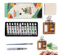 LTBBOID 5Pcs Mini Watercolour Kit, 8 Grids Wood Pocket Watercolour Set, Foldable Wooden Palette, 12 Colors of Paint, Sketchbook, Watercolor Pens and Sketchbook for Painting Enthusiasts