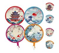 LTCT Round Foldable Fan Hand Fans Japanese Style Summer Handheld Folding Fan Portable Cooling Fans for Festival Wedding Decor, Bridal Party Favors, Daily Use, Outdoor Events 4 Pack with Storage Bags