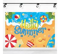 LTDKAEN 5×3Ft Hello Summer Photography Backdrop Summer Luau Beach Fiesta Photo Decoration Blue Sea Sky Hawaii Tropical Background