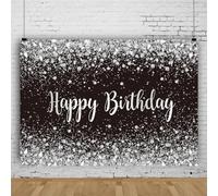 LTDKAEN 6×4Ft Black and Silver Happy Birthday Photography Backdrop Glitter Silver Spots Background Baby Shower Birthday Party Decor