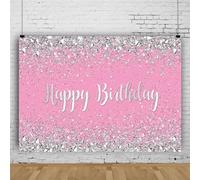 LTDKAEN 6×4Ft Pink and Silver Happy Birthday Photography Backdrop Glitter Silver Spots Background Baby Shower Birthday Party Decor