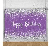 LTDKAEN 6×4Ft Purple and Silver Happy Birthday Photography Backdrop Glitter Silver Spots Background Baby Shower Birthday Party Decor