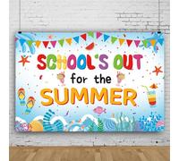 LTDKAEN 6×4Ft School's Out for The Summer Photography Backdrop Summer End of School Photo Decoration Seabed School Year Background Summer Ice Cream Photo Props
