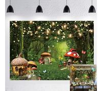 LTDKAEN 7×5Ft Fairy Tale Mushroom Garden Photography Backdrop Magic Forest Wonderland Photo Decoration Spring Green Enchanted Forest Background Baby Shower Birthday Party Decor