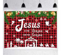 LTDKAEN 7x5ft Christmas Jesus is The Reason for Season Backdrop Red Buffalo Plaid Jesus Religious Christmas Party Decoration