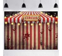 LTDKAEN 7x5ft Halloween Circus Backdrop Glitter Lights Red Stripes Circus Carnival Evil Clown Creepy Halloween Party Decoration