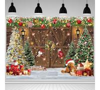 LTDKAEN 8x6ft Christmas Barn Wood Door Backdrop Merry Christmas Tree Photography Background Rustic Wooden Xmas Family Holiday Party Decoration