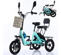 LTdlhFk Electric Folding Bike, 14" 3 Speed Electric Commuter Bicycle,With Back Seat and Basket,180kg Load-Bearing,Foldable E-Bike for Adults/Teens Green